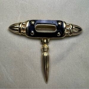 Premier Designs Vtg. GOLD TONE Black Enamel Brooch WITH DANGLE